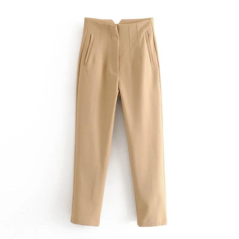 Pantalon chino cigarette taille haute – kaki