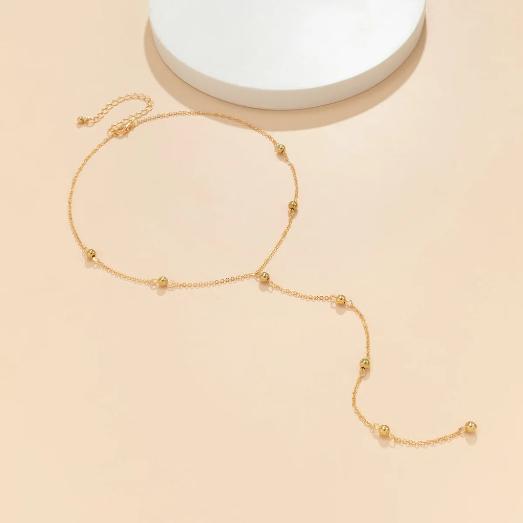 Collier ras du cou en Y à billes dorées – vue 5