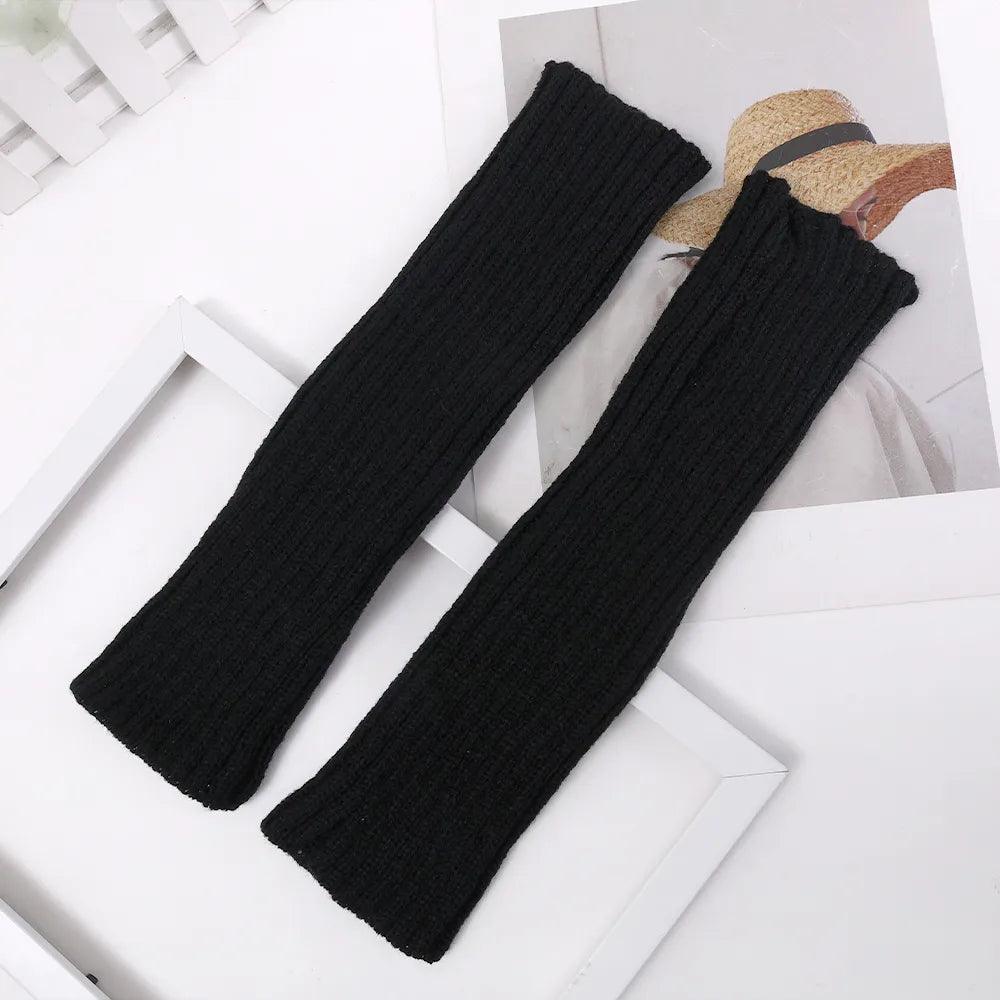 Manchettes longues en tricot – noir