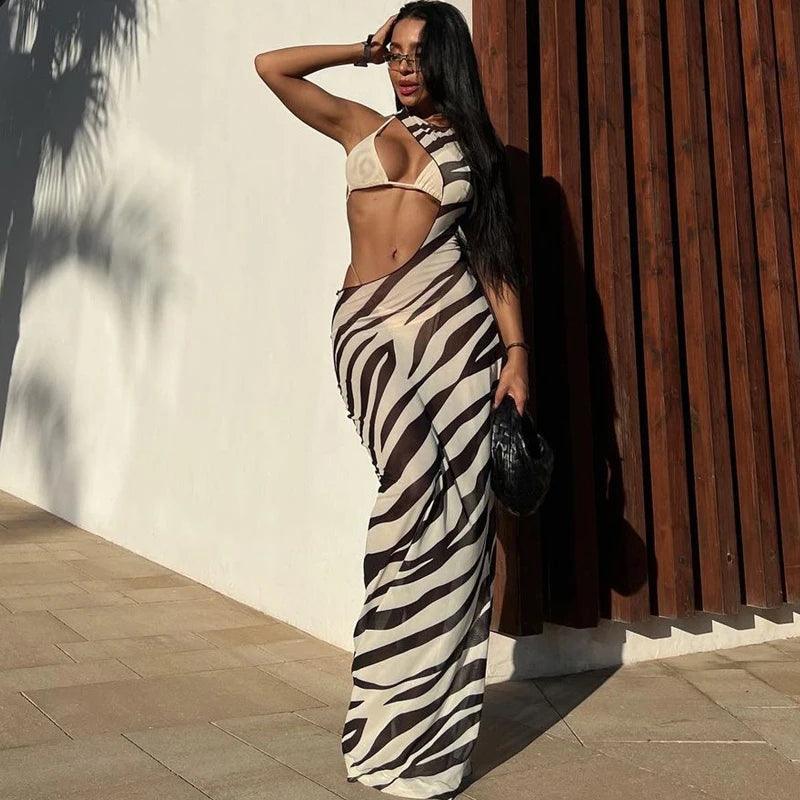Robe de plage longue zèbre