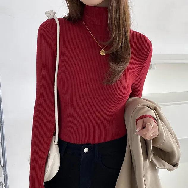 Pull col roulé fin et doux – bordeaux