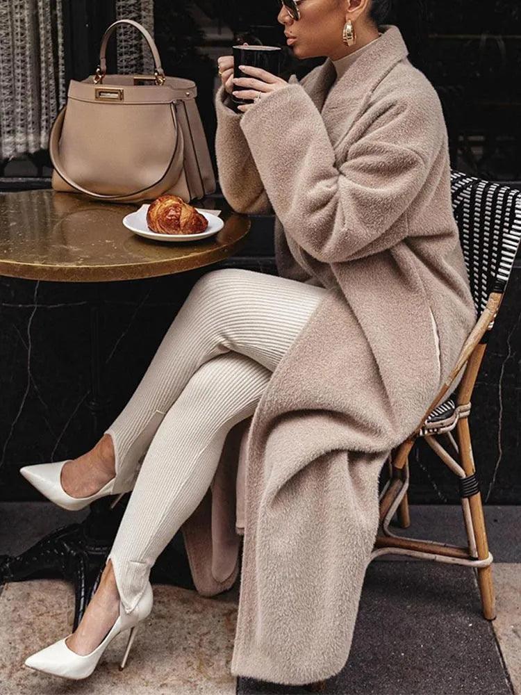 Manteau long en laine à revers - Eleganceparis 