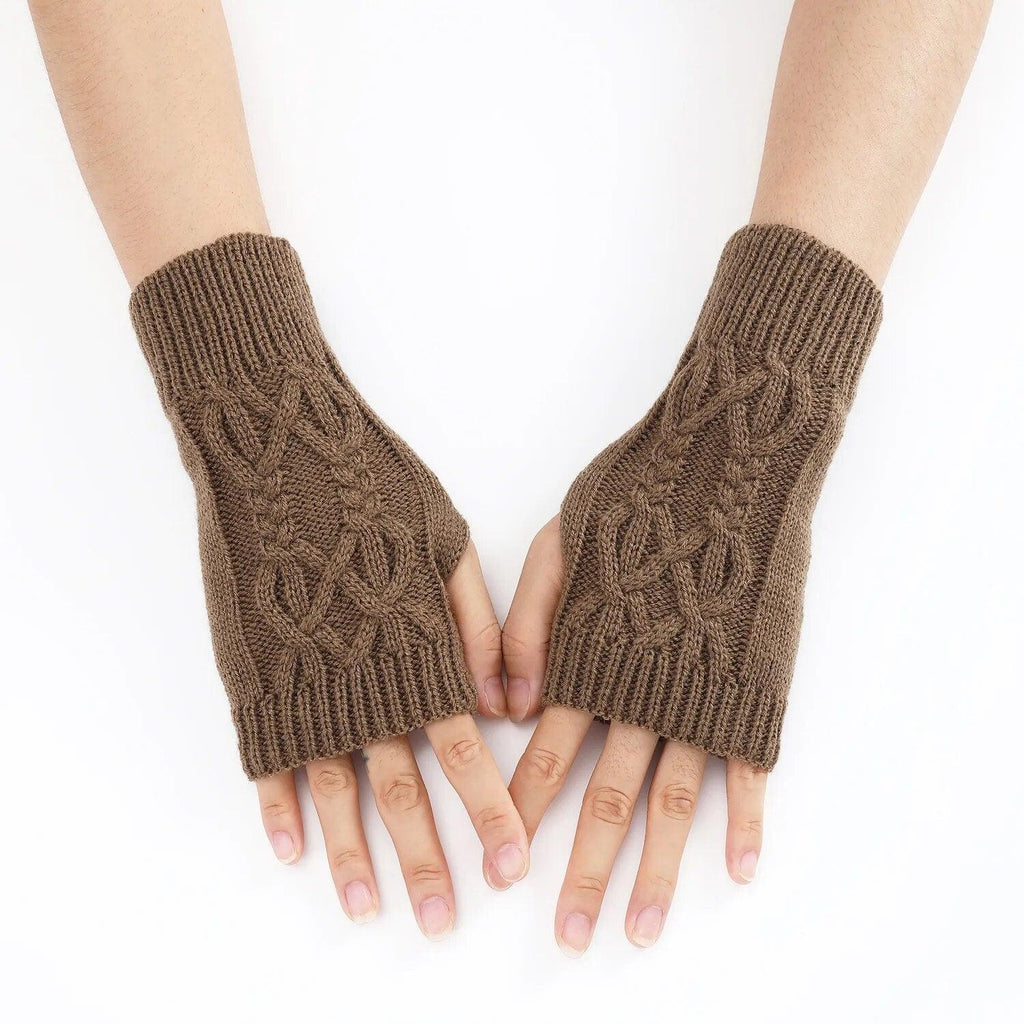 Mitaines en maille torsadée – marron
