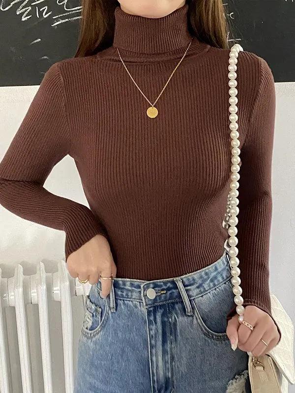 Pull col roulé fin et doux – café