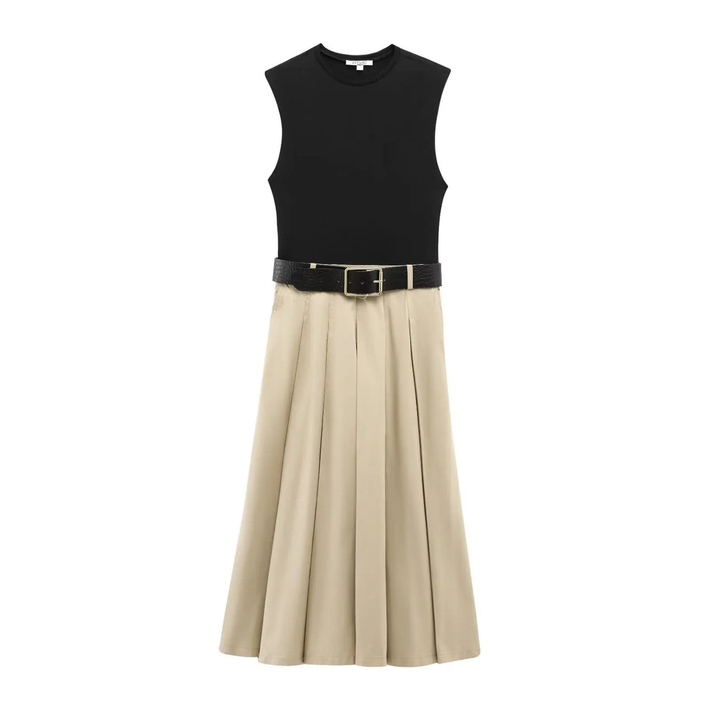 Robe Midi Plissée avec Sashes - Style Décontracté Femme