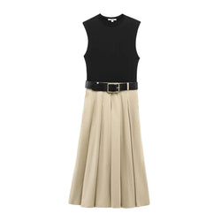 Robe Midi Plissée avec Sashes - Style Décontracté Femme