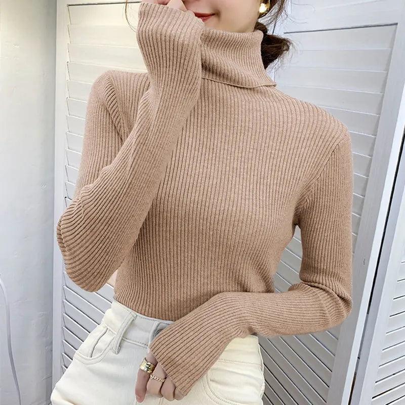Pull col roulé fin et doux – kaki