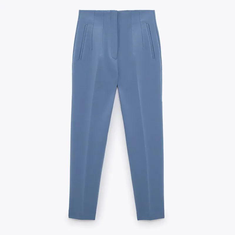 Pantalon chino cigarette taille haute – bleu gris