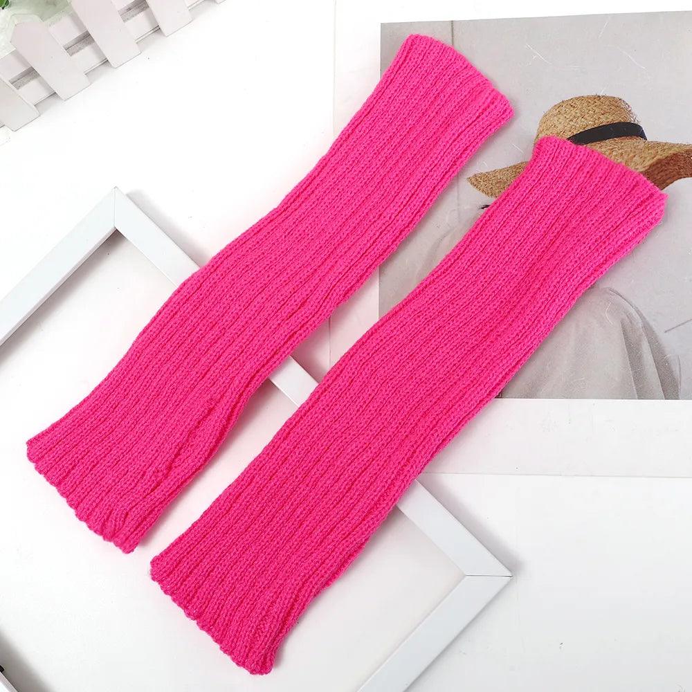 Manchettes longues en tricot – rose fuchsia