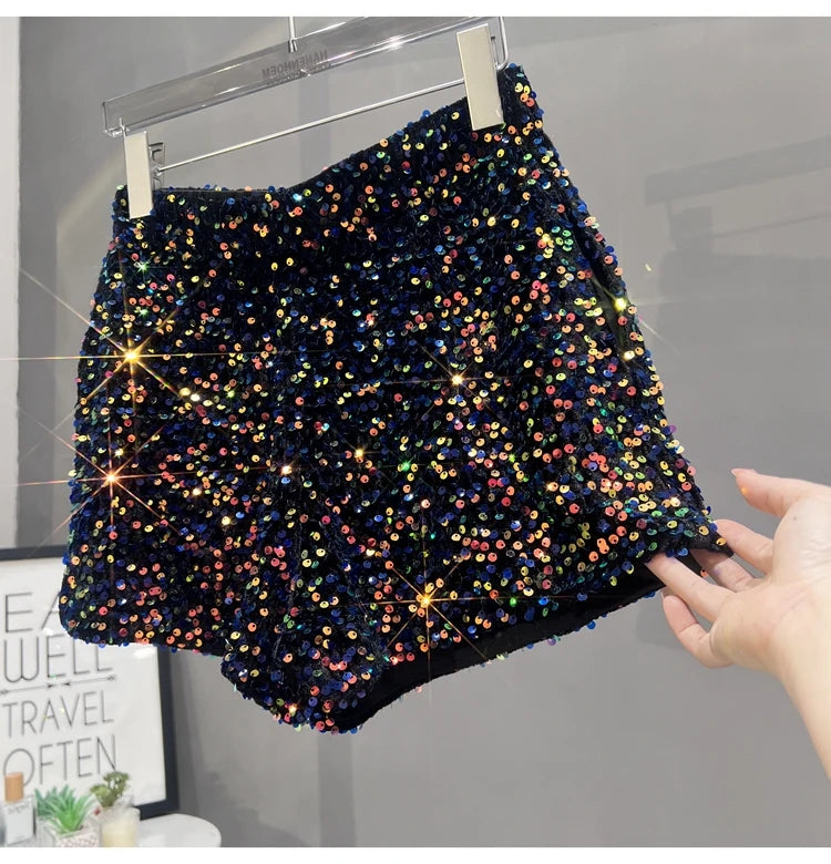 Short taille haute à paillètes +9 couleurs