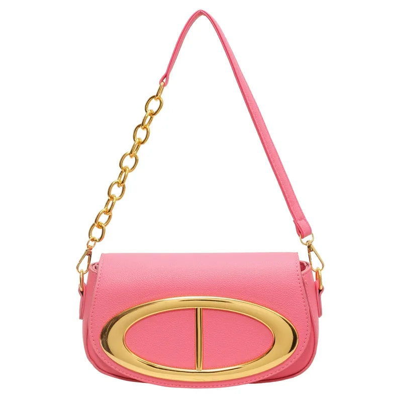 Sac selle à bandoulière chaîne – rose