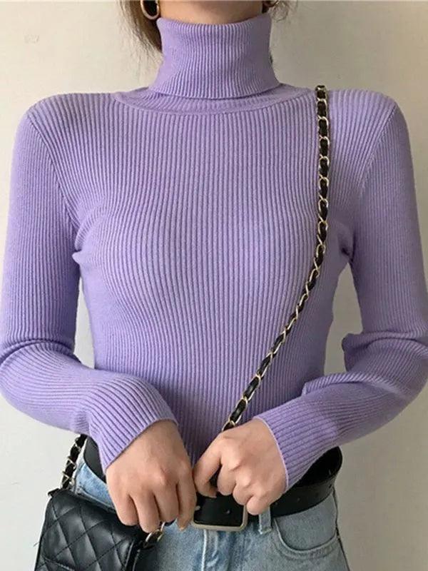 Pull col roulé fin et doux – violet
