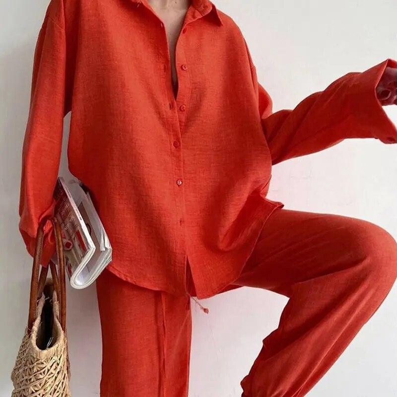 Ensemble chemise et pantalon uni – orange
