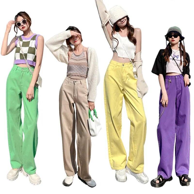 Pantalons larges colorés pour femmes, mode chic et tendance à petits prix