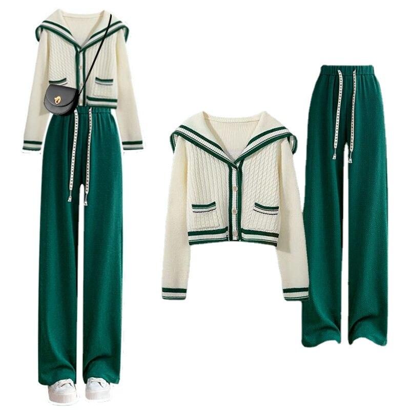 Ensemble cardigan col marin et pantalon large