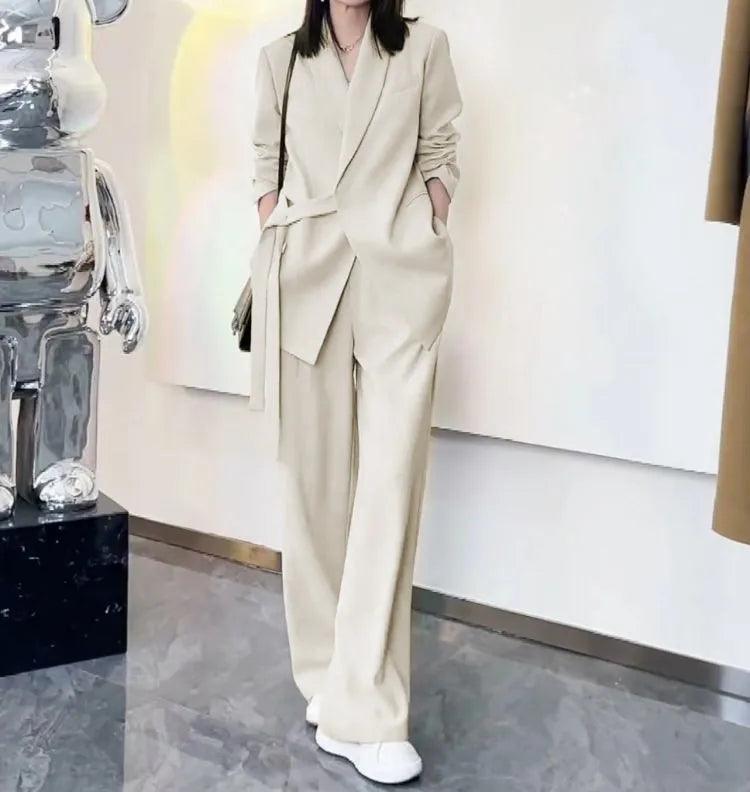 Ensemble blazer et pantalon large – ensemble beige