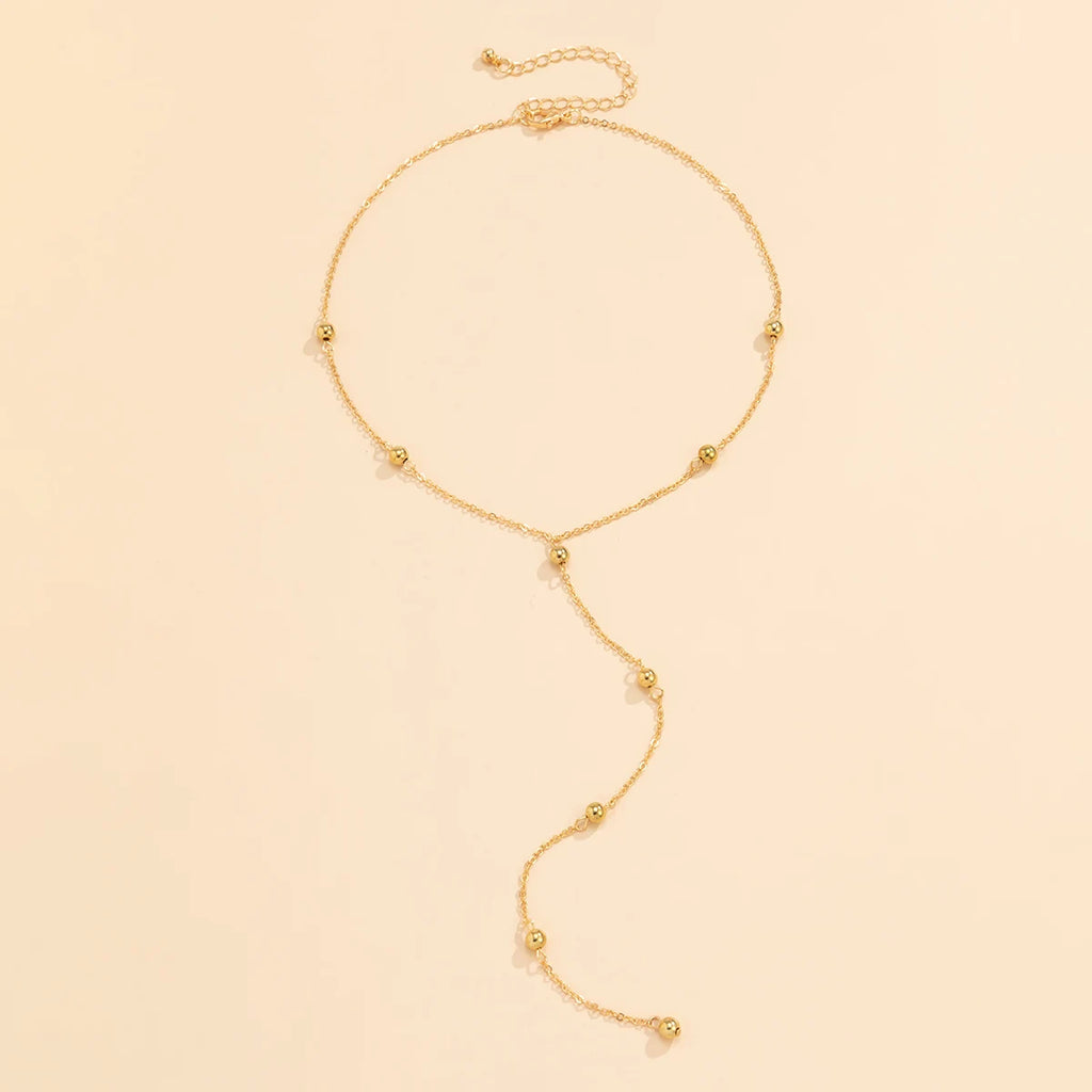 Collier long en Y à billes dorées – vue 3