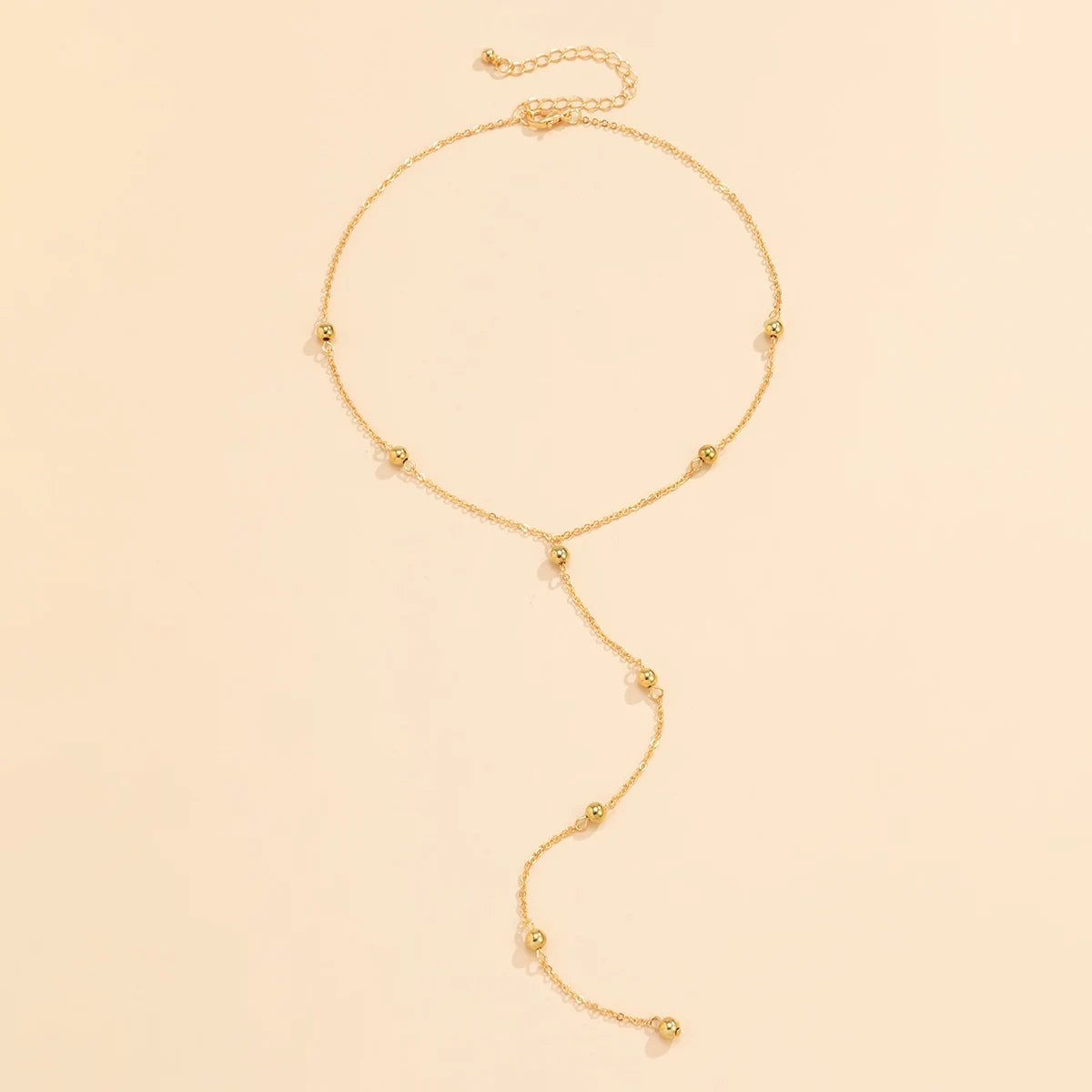 Collier long en Y à billes dorées – vue 3