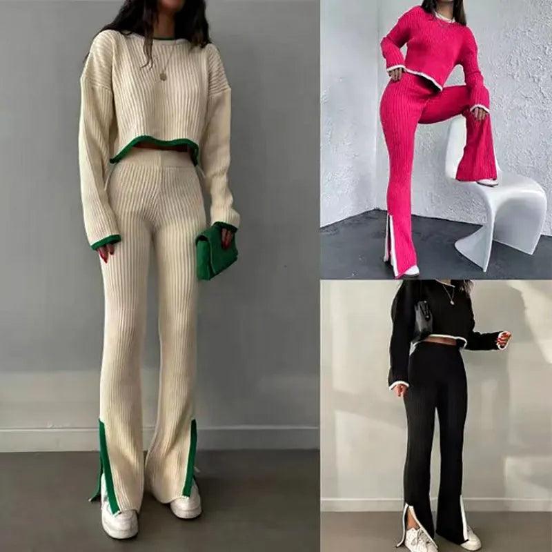 Ensemble pull et pantalon évasé en maille