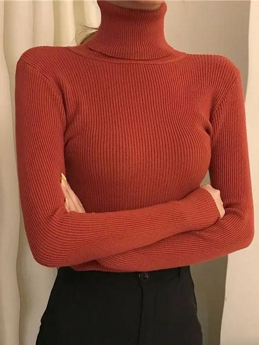 Pull col roulé fin et doux – rouge brique