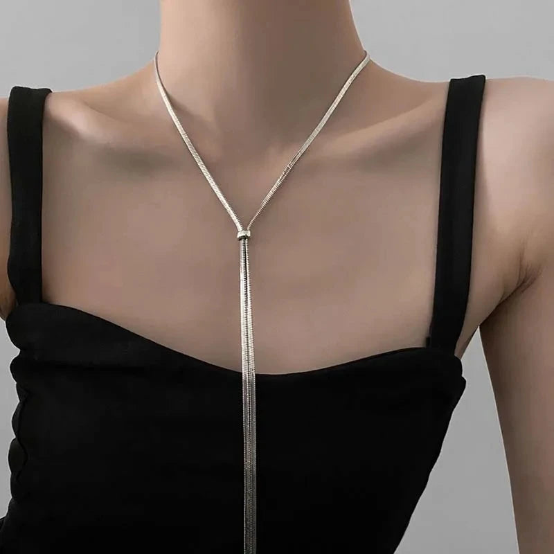 Collier lariat chaîne serpent argenté – argenté