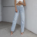 Jeans larges taille haute bleu clair pour femme, style chic et décontracté