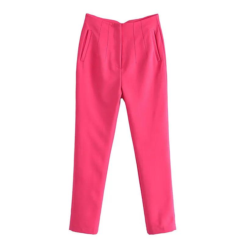 Pantalon chino cigarette taille haute – rose fuchsia