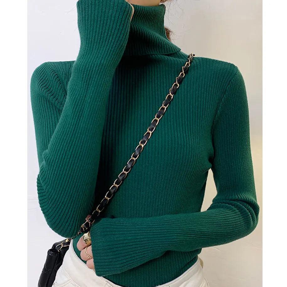 Pull col roulé fin et doux – vert foncé