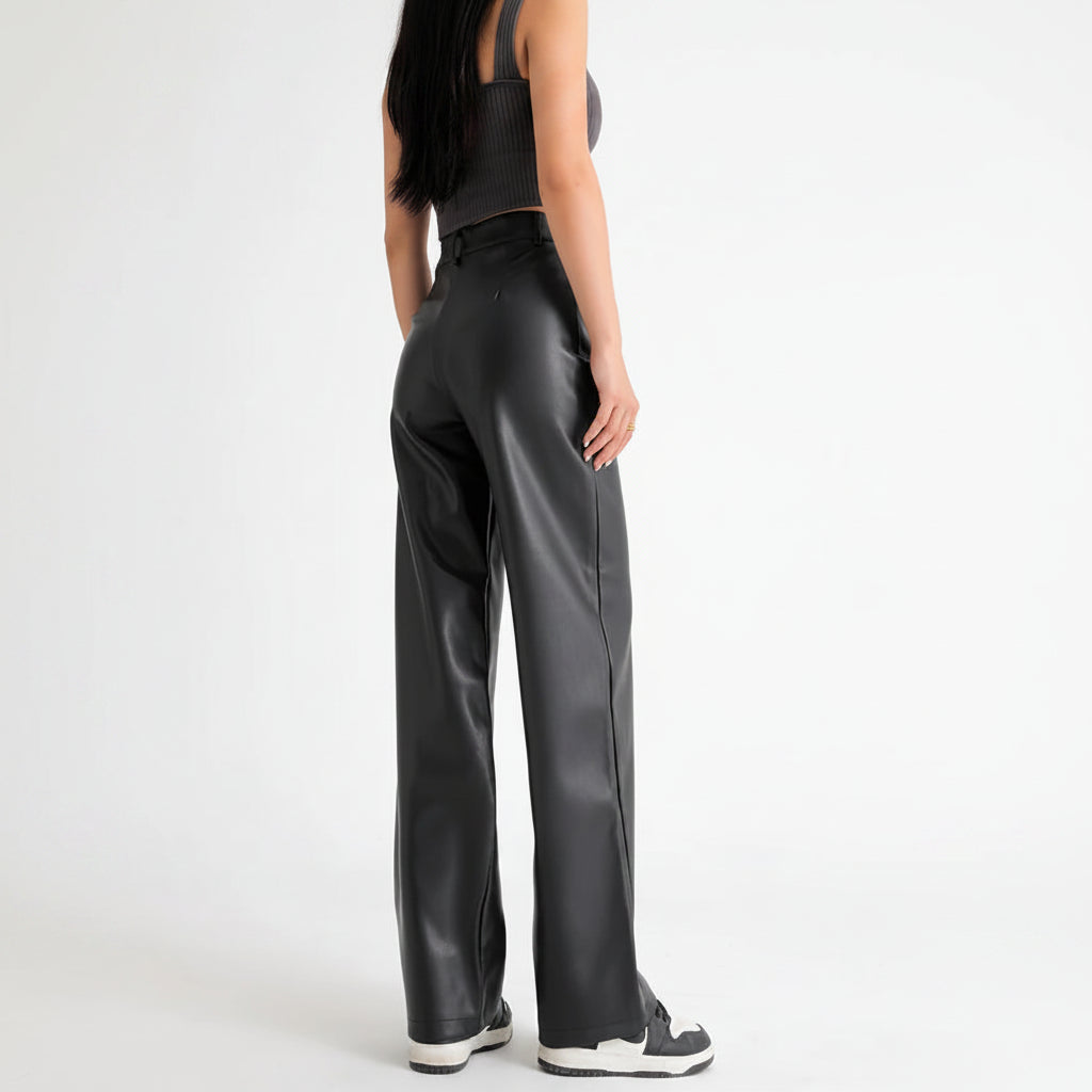 Pantalon large en simili cuir