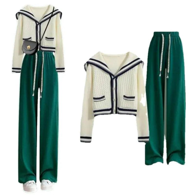 Ensemble cardigan col marin et pantalon large – vue 3