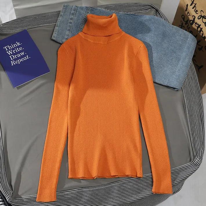 Pull col roulé fin et doux – orange