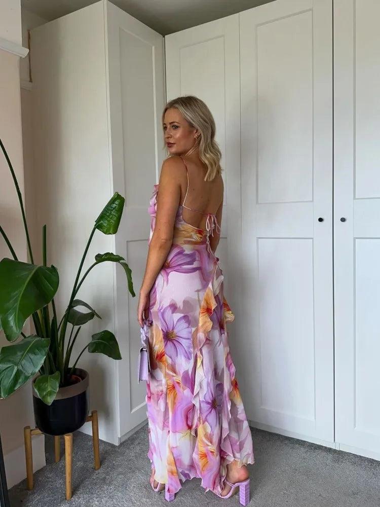 Robe mi-longue, tenue imprimée, fendue