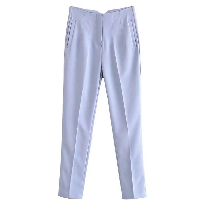 Pantalon chino cigarette taille haute – bleu clair