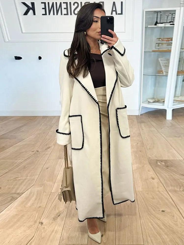 Manteau long matelassé pour femme, mélange de laine grise