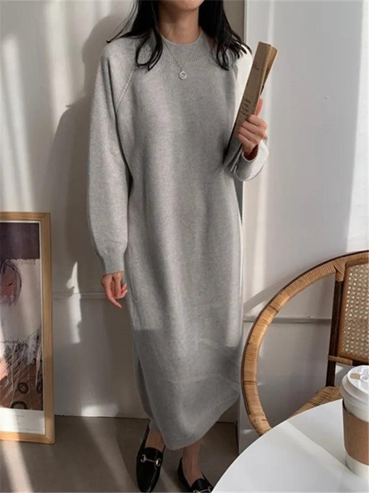 Robe pull longue en maille – gris