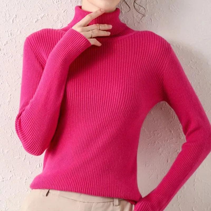 Pull col roulé fin et doux – rose