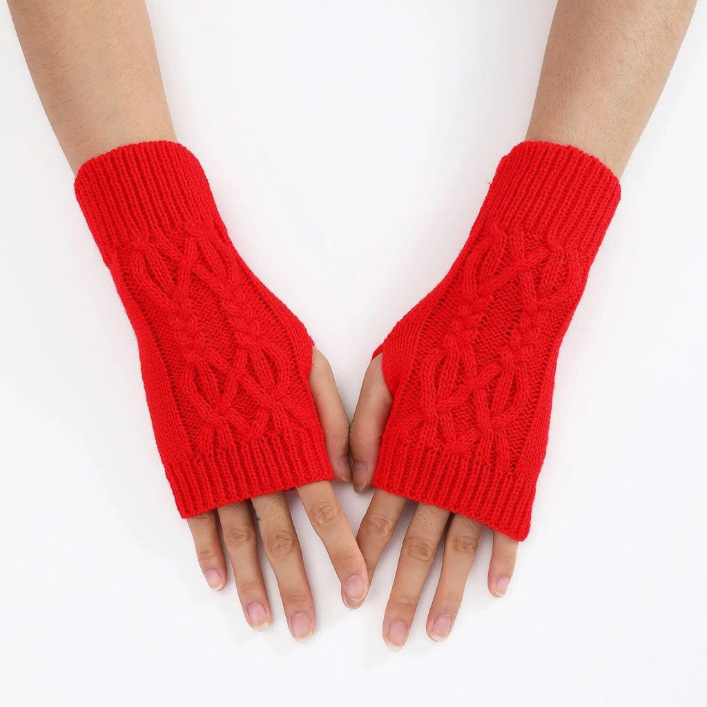 Mitaines en maille torsadée – rouge