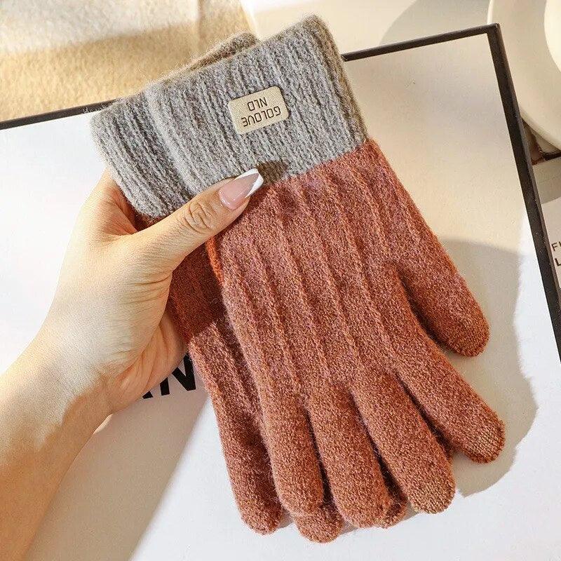 Gants d'hiver rayés en maille – chocolat
