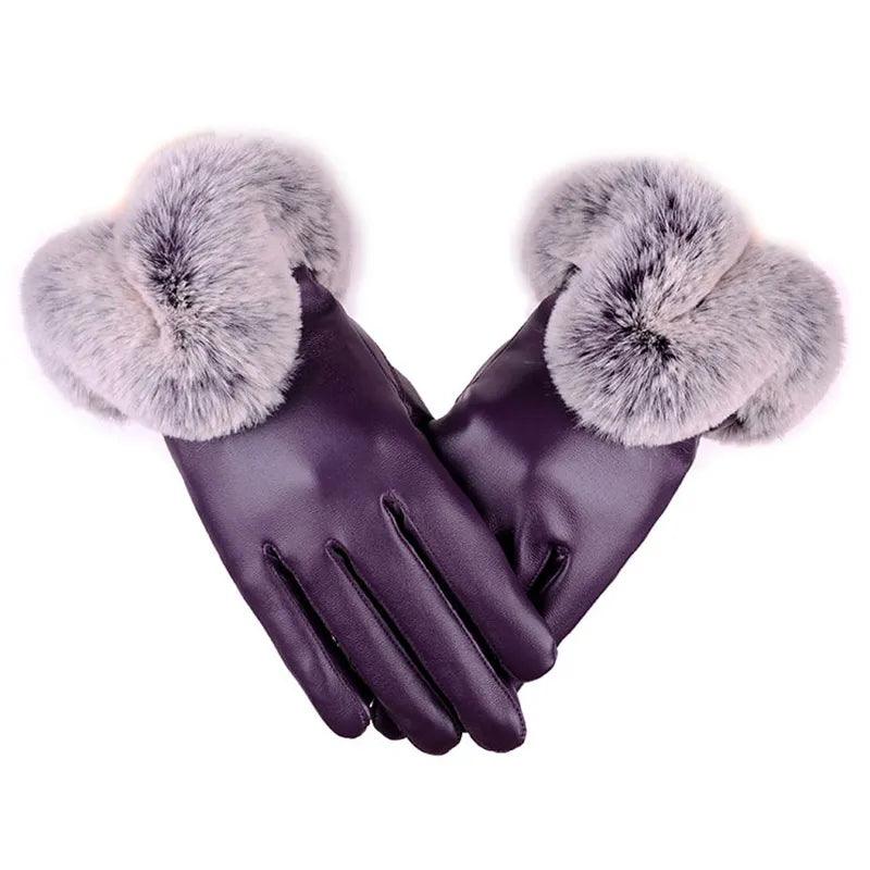 Gants en simili cuir et fausse fourrure – violet