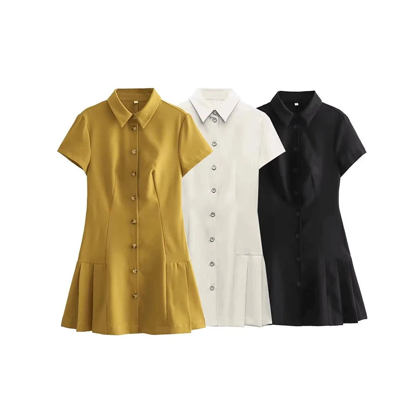 Robe Mini Plissée à Col Roulé - Style Bureau Femme