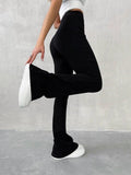 Pantalon évasé en velours côtelé – noir