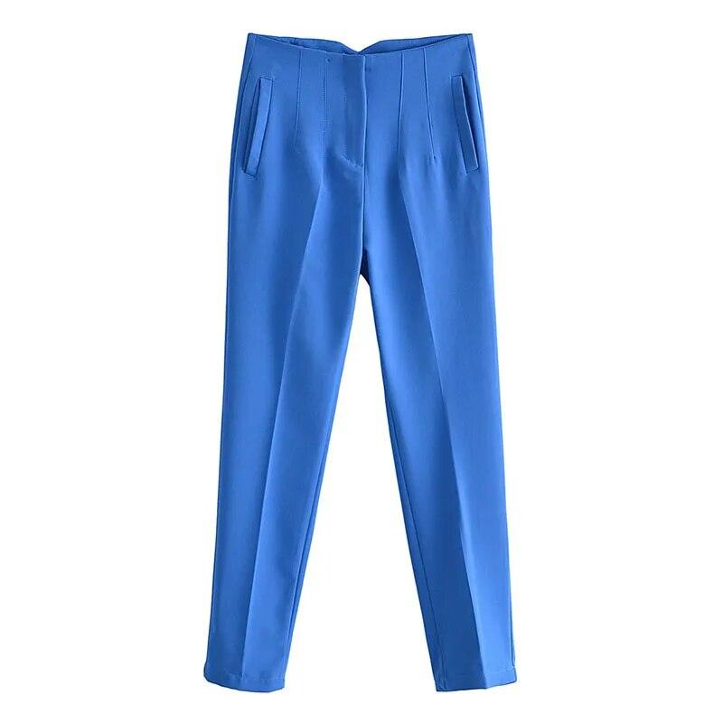 Pantalon chino cigarette taille haute – bleu