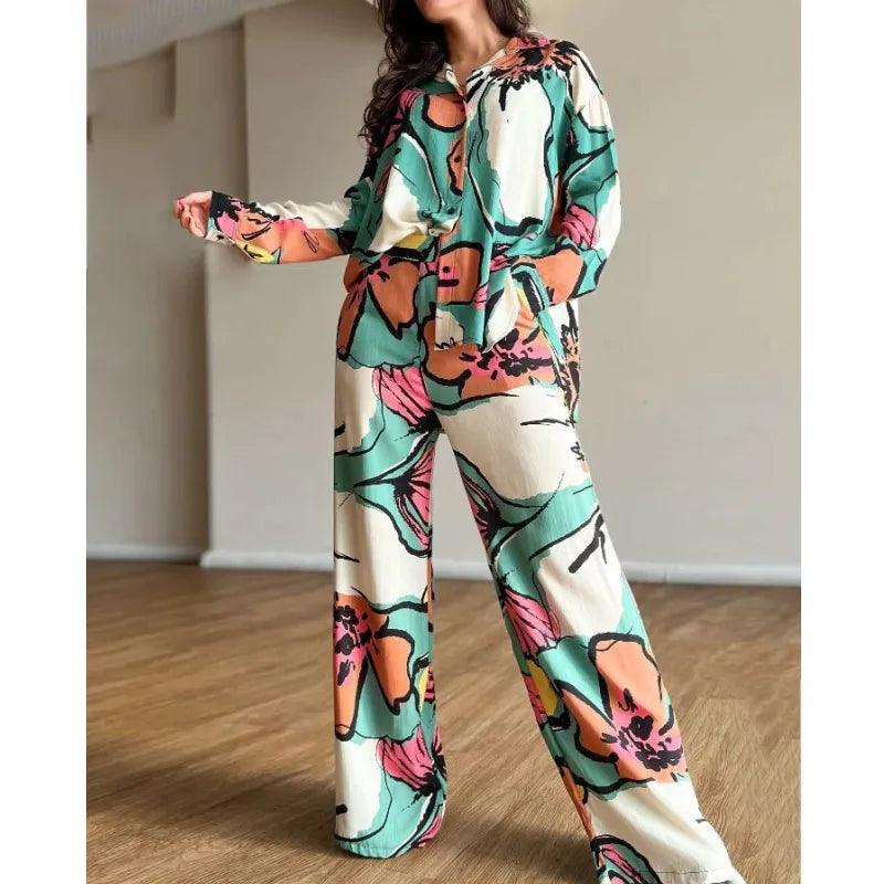 Ensemble d'été chemise et pantalon large imprimés – vue 7