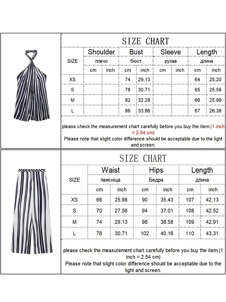 Ensemble Décontracté Femme - Pantalon Large Rayé et Haut Halter