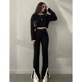 Ensemble pull et pantalon évasé en maille – noir