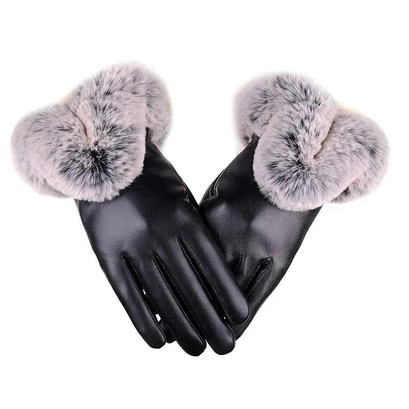 Gants en simili cuir et fausse fourrure – noir