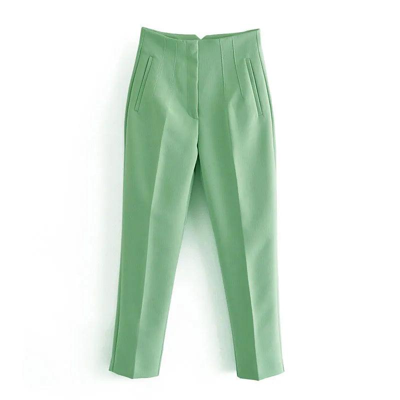 Pantalon chino cigarette taille haute – vert clair