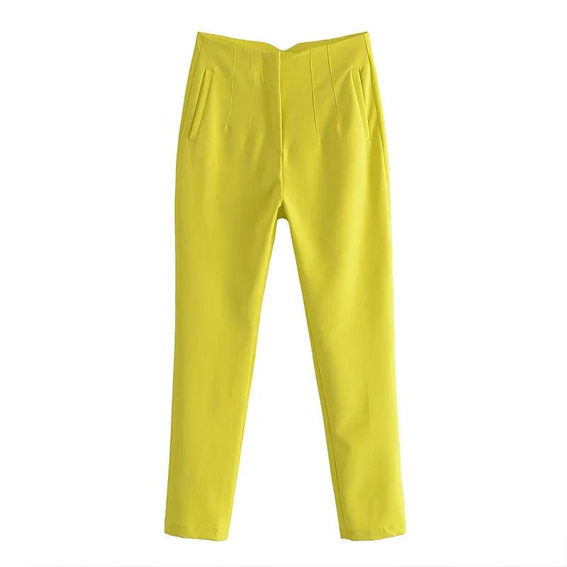 Pantalon chino cigarette taille haute – jaune