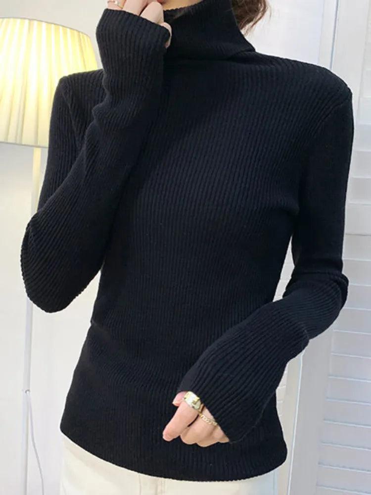 Pull col roulé fin et doux – noir
