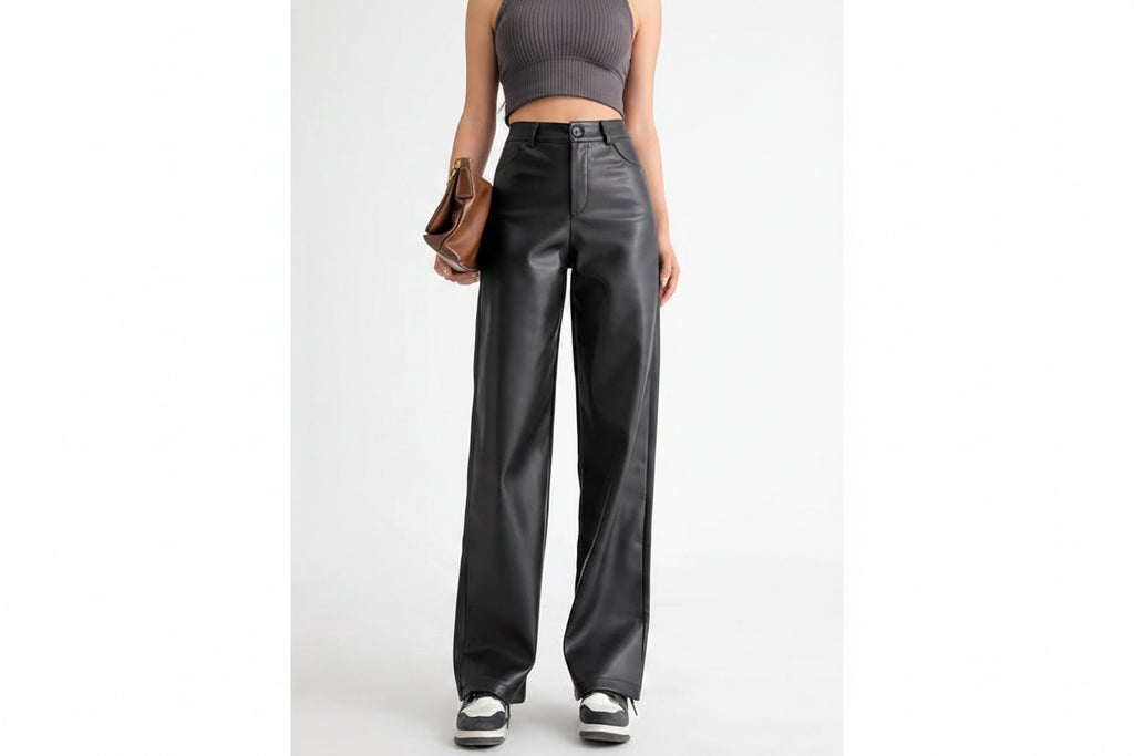 Pantalon large en simili cuir
